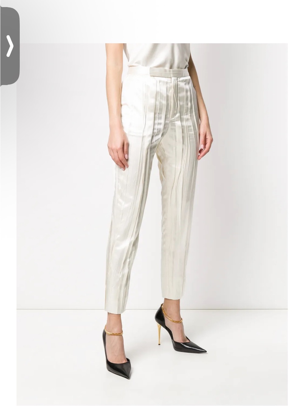 Saint Laurent Cream Satin Cropped Tapered Pants